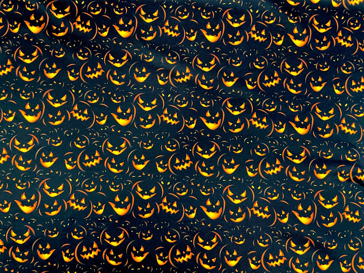Jack-o-Lantern Scary Faces DBP Print #312 Double Brushed Polyester Spandex Apparel Stretch Fabric 190 GSM 58"-60" Wide By The Yard