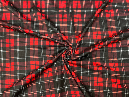 Tartan Plaid Red Black DBP Print #313 Double Brushed Polyester Spandex Apparel Stretch Fabric 190 GSM 58"-60" Wide By The Yard