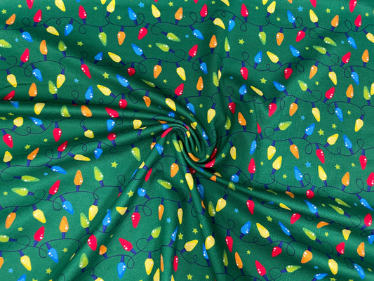 Christmas Lights Xmas DBP Print #318 Double Brushed Polyester Spandex Apparel Stretch Fabric 190 GSM 58"-60" Wide By The Yard