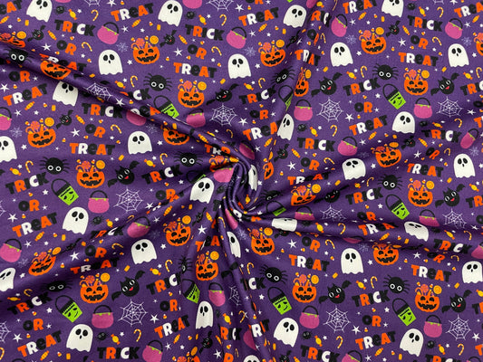 Trick or Treat Halloween DBP Print #326 Double Brushed Polyester Spandex Apparel Stretch Fabric 190 GSM 58"-60" Wide By The Yard