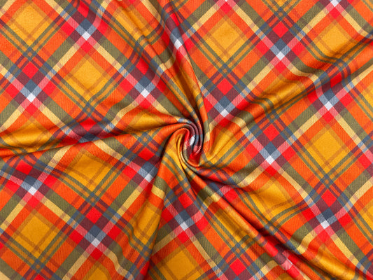 Fall Plaid DBP Print #334 Double Brushed Polyester Spandex Apparel Stretch Fabric 190 GSM 58"-60" Wide By The Yard