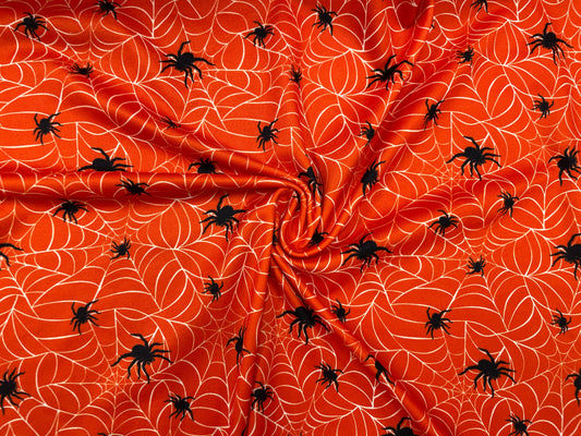 Spider Cobweb Halloween DBP Print #336 Double Brushed Polyester Spandex Apparel Stretch Fabric 190 GSM 58"-60" Wide By The Yard