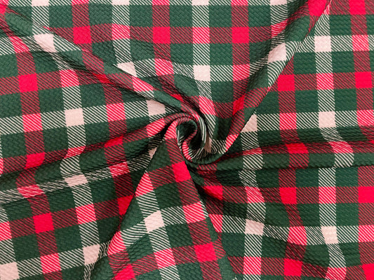 Christmas Plaid Bullet Print #457 Ribbed Scuba Techno Double Knit 2-Way Stretch Poly Spandex Apparel Craft Fabric 58"-60" Wide BTY