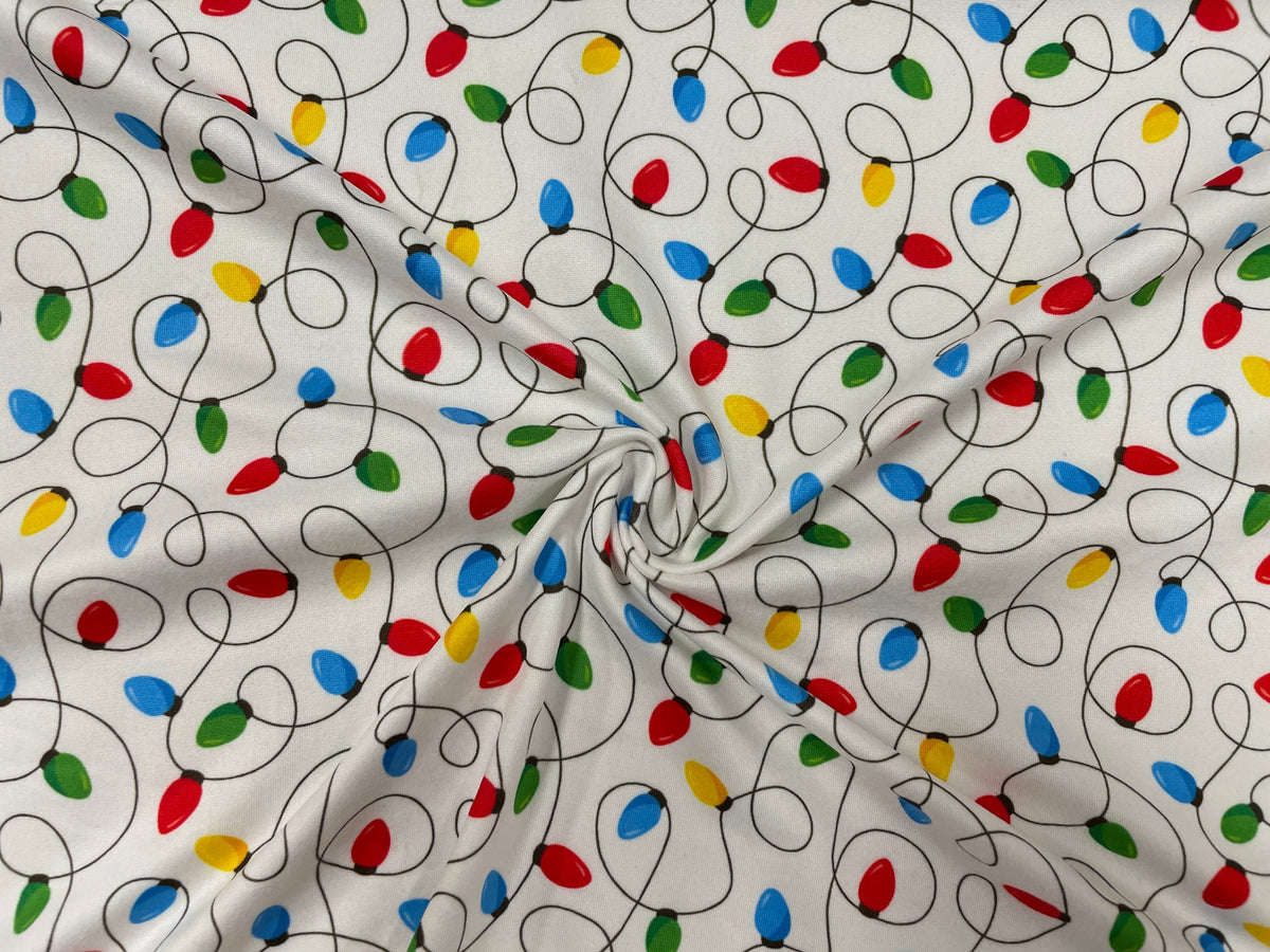 Christmas Xmas Lights DBP Print #255 Double Brushed Polyester Spandex Apparel Stretch Fabric 190 GSM 58"-60" Wide By The Yard