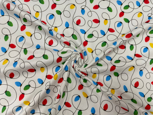 Christmas Xmas Lights DBP Print #255 Double Brushed Polyester Spandex Apparel Stretch Fabric 190 GSM 58"-60" Wide By The Yard