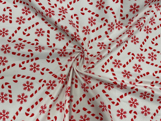 Candy Cane Christmas DBP Print #259 Double Brushed Polyester Spandex Apparel Stretch Fabric 190 GSM 58"-60" Wide By The Yard