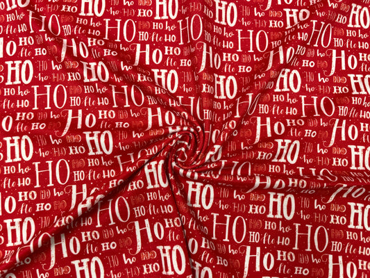 Ho Ho Ho Christmas DBP Print #262 Double Brushed Polyester Spandex Apparel Stretch Fabric 190 GSM 58"-60" Wide By The Yard