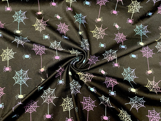 Neon Spider Cobweb Halloween DBP Print #264 Double Brushed Polyester Spandex Apparel Stretch Fabric 190 GSM 58"-60" Wide By The Yard