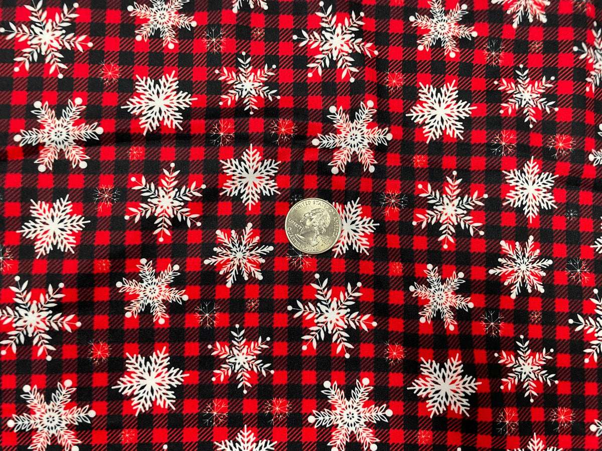 Buffalo Plaid Snowflake DBP Print #266 Double Brushed Polyester Spandex Apparel Stretch Fabric 190 GSM 58"-60" Wide By The Yard