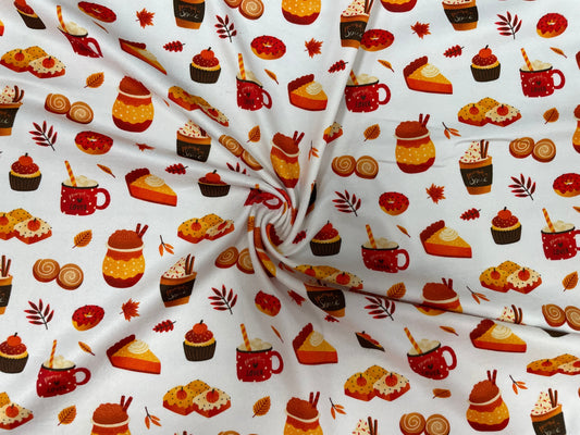 Pumpkin Spice Latte Fall DBP Print #267 Double Brushed Polyester Spandex Apparel Stretch Fabric 190 GSM 58"-60" Wide By The Yard