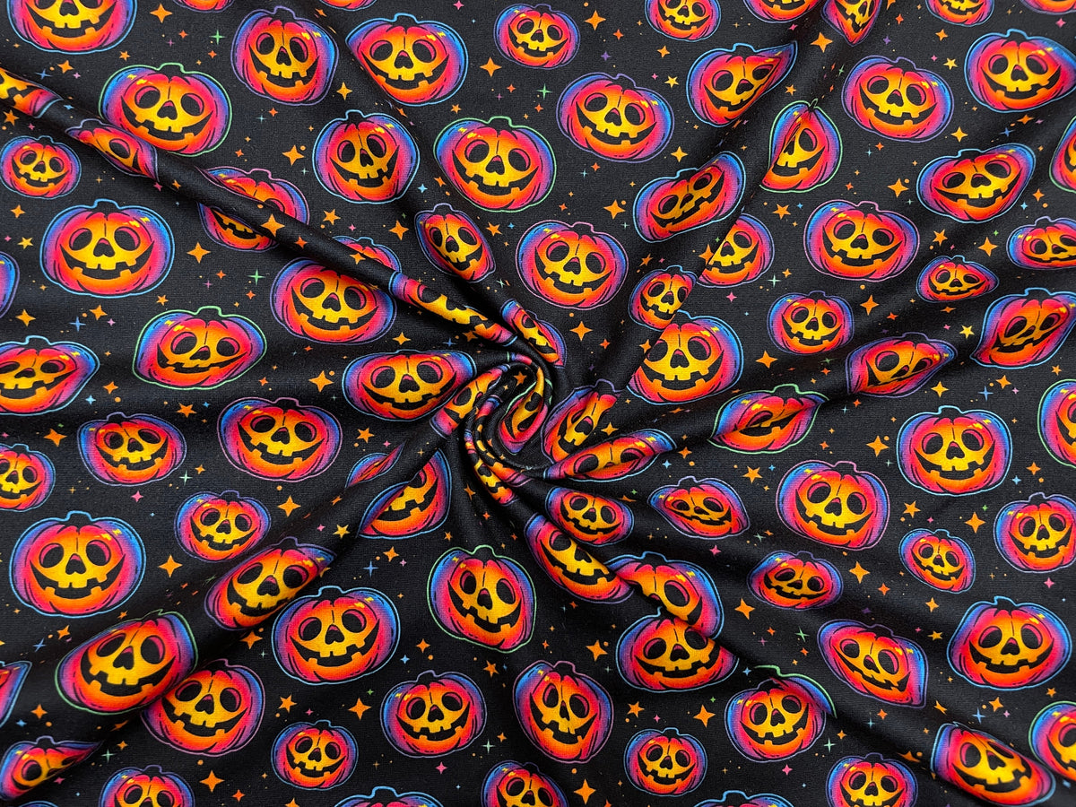 Jack-o-Lantern Pumpkin DBP Print #272 Double Brushed Polyester Spandex Apparel Stretch Fabric 190 GSM 58"-60" Wide By The Yard