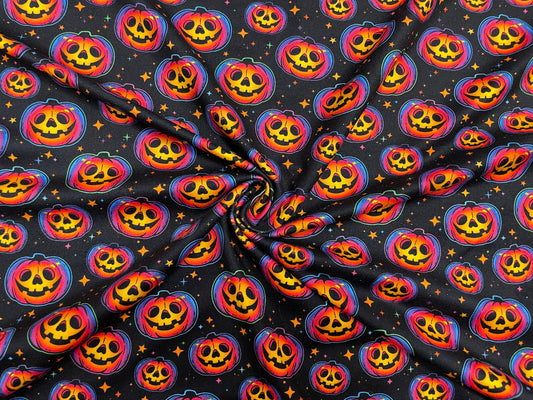 Jack-o-Lantern Pumpkin DBP Print #272 Double Brushed Polyester Spandex Apparel Stretch Fabric 190 GSM 58"-60" Wide By The Yard