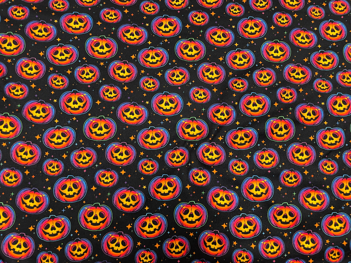Jack-o-Lantern Pumpkin DBP Print #272 Double Brushed Polyester Spandex Apparel Stretch Fabric 190 GSM 58"-60" Wide By The Yard