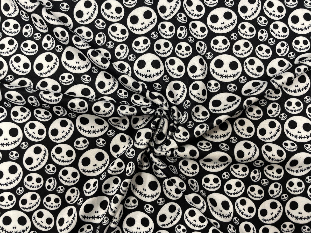 Skeleton Face Halloween DBP Print #274 Double Brushed Polyester Spandex Apparel Stretch Fabric 190 GSM 58"-60" Wide By The Yard