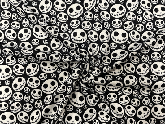 Skeleton Face Halloween DBP Print #274 Double Brushed Polyester Spandex Apparel Stretch Fabric 190 GSM 58"-60" Wide By The Yard
