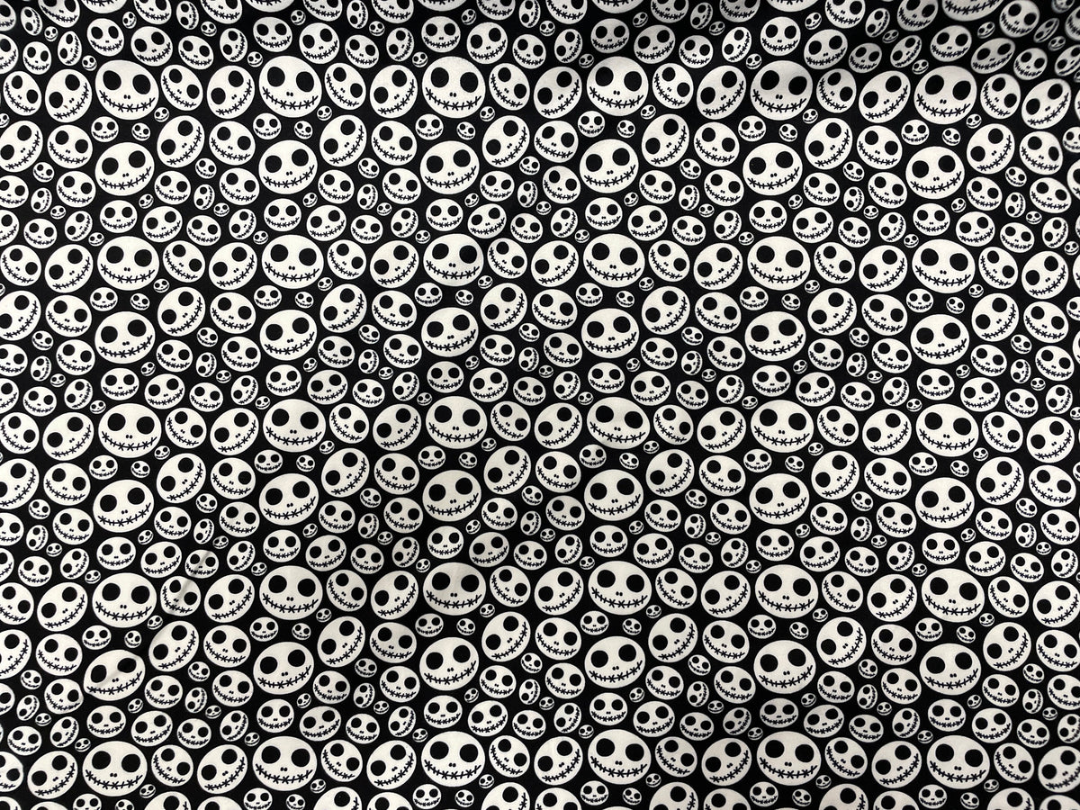 Skeleton Face Halloween DBP Print #274 Double Brushed Polyester Spandex Apparel Stretch Fabric 190 GSM 58"-60" Wide By The Yard