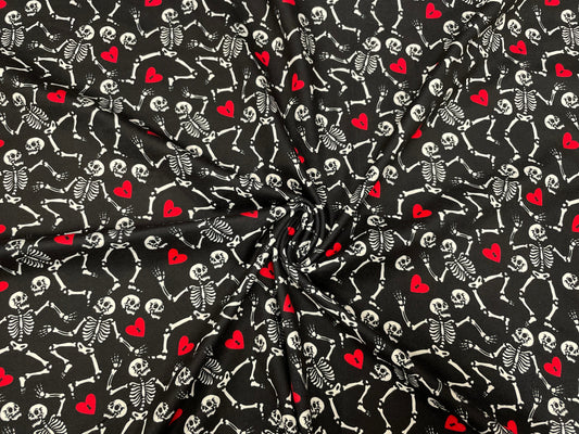 Skeleton Heart DBP Print #280 Double Brushed Polyester Spandex Apparel Stretch Fabric 190 GSM 58"-60" Wide By The Yard