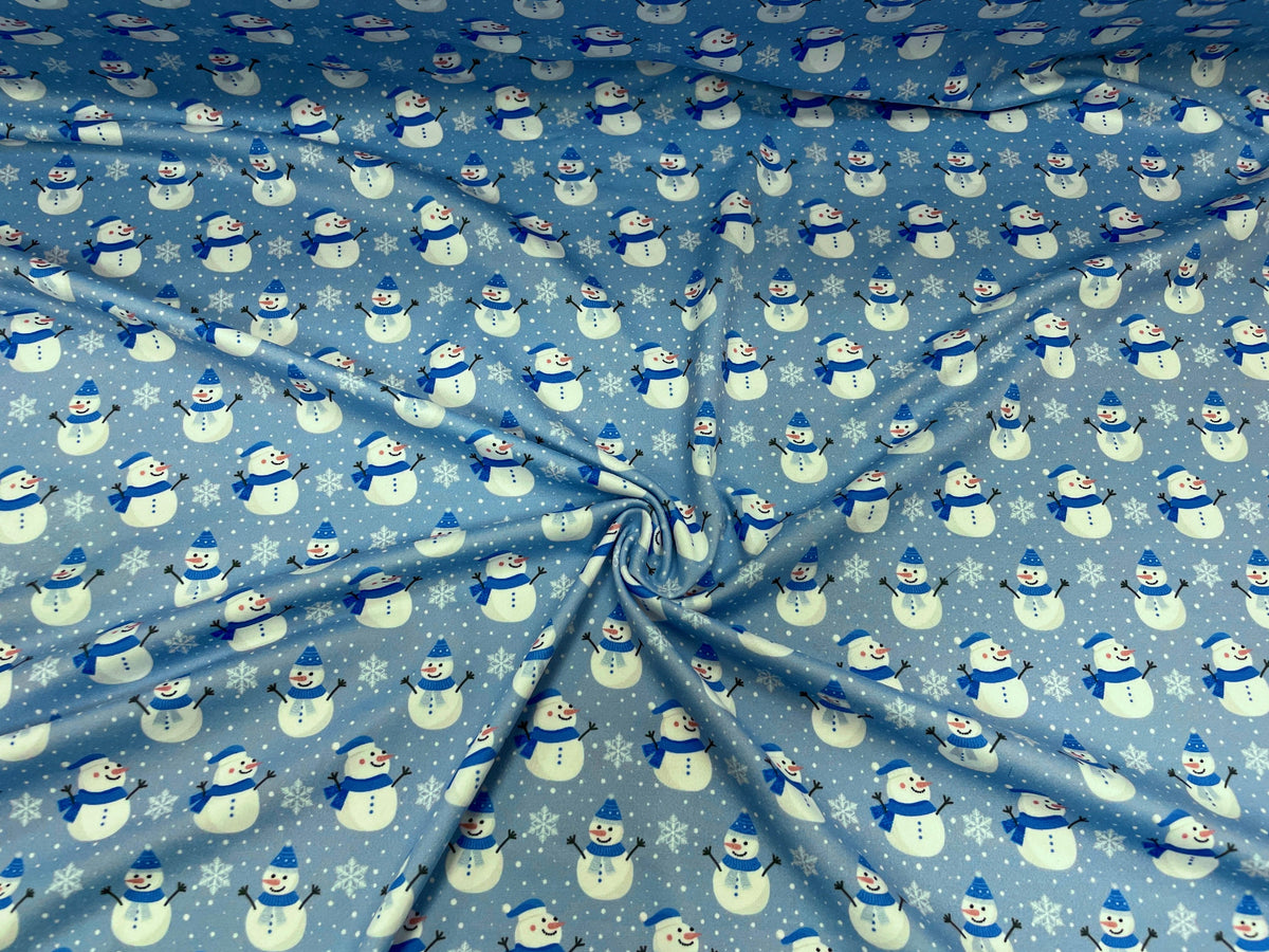 Snowman Snowflake DBP Print #283 Double Brushed Polyester Spandex Apparel Stretch Fabric 190 GSM 58"-60" Wide By The Yard