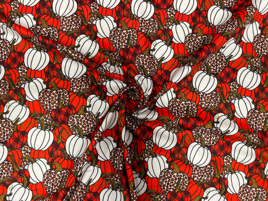 Fall Leopard Pumpkin DBP Print #297 Double Brushed Polyester Spandex Apparel Stretch Fabric 190 GSM 58"-60" Wide By The Yard