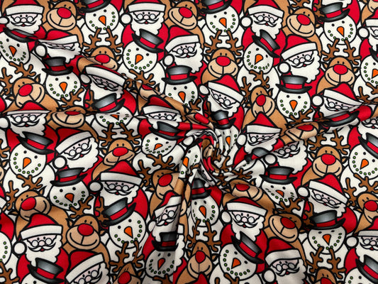 Santa Claus Rudolph Frosty DBP Print #302 Double Brushed Polyester Spandex Apparel Stretch Fabric 190 GSM 58"-60" Wide By The Yard