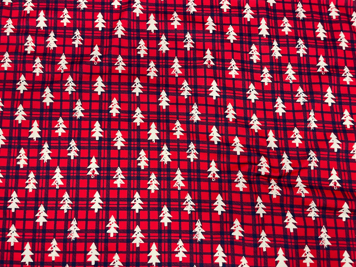 Plaid Christmas Tree DBP Print #307 Double Brushed Polyester Spandex Apparel Stretch Fabric 190 GSM 58"-60" Wide By The Yard