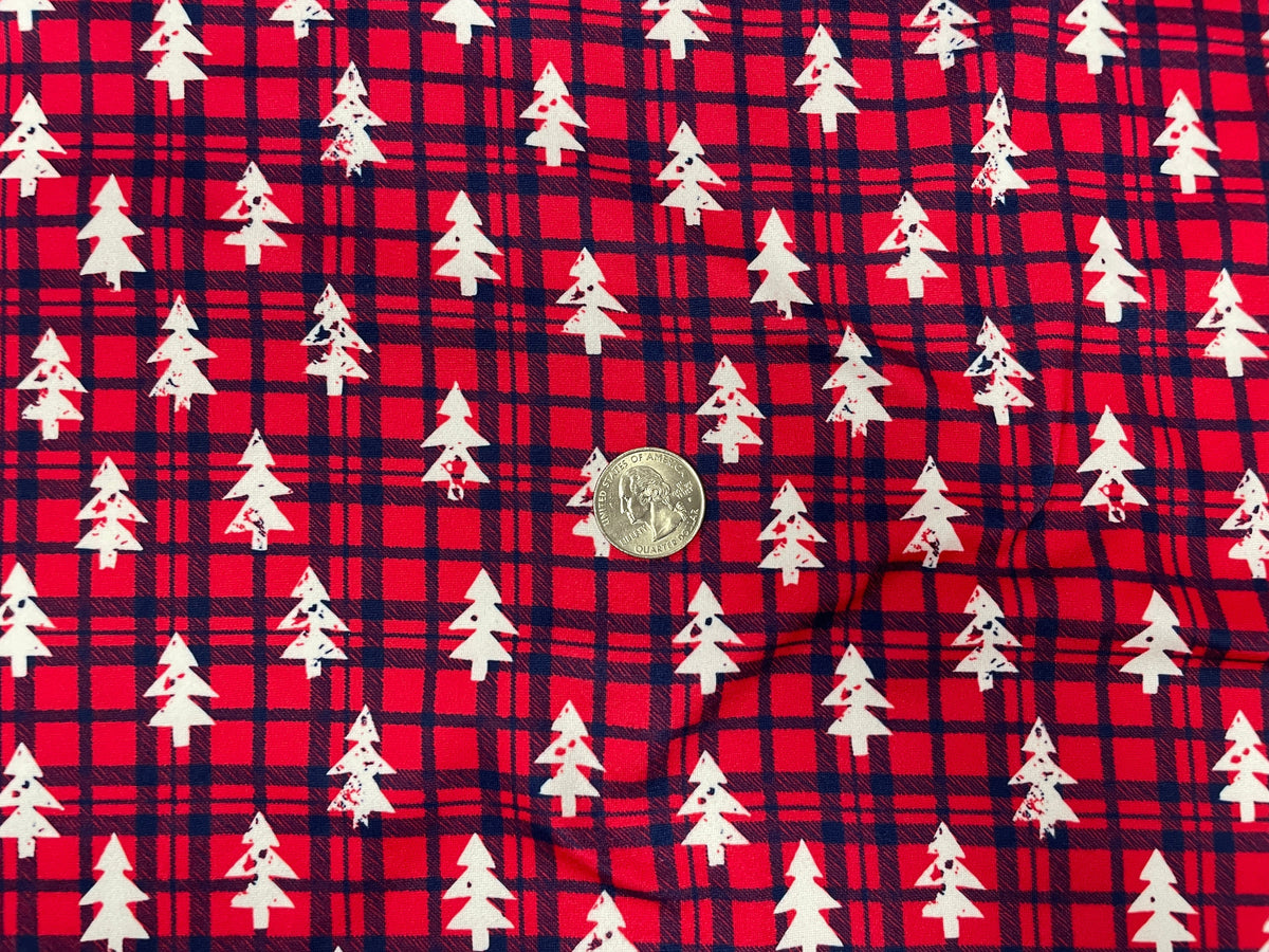 Plaid Christmas Tree DBP Print #307 Double Brushed Polyester Spandex Apparel Stretch Fabric 190 GSM 58"-60" Wide By The Yard