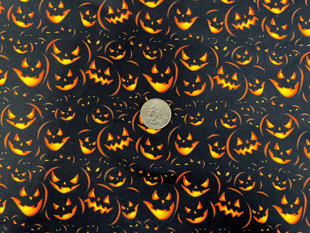 Jack-o-Lantern Scary Faces DBP Print #312 Double Brushed Polyester Spandex Apparel Stretch Fabric 190 GSM 58"-60" Wide By The Yard