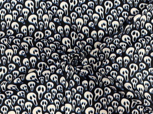 Scream Mask Halloween DBP Print #314 Double Brushed Polyester Spandex Apparel Stretch Fabric 190 GSM 58"-60" Wide By The Yard