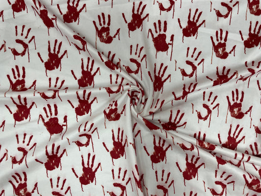 Bloody Hand Halloween DBP Print #321 Double Brushed Polyester Spandex Apparel Stretch Fabric 190 GSM 58"-60" Wide By The Yard