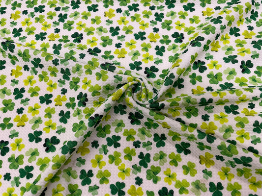 Watercolor Clover Bullet Print #481 Ribbed Scuba Techno Double Knit 2-Way Stretch Poly Spandex Apparel Craft Fabric 58"-60" Wide BTY