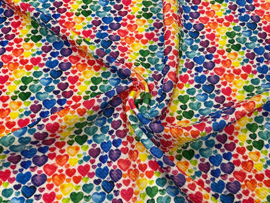 Rainbow Hearts Bullet Print #487 Ribbed Scuba Techno Double Knit 2-Way Stretch Poly Spandex Apparel Craft Fabric 58"-60" Wide BTY