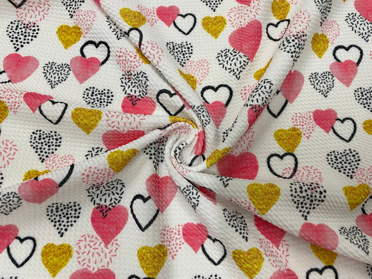 Watercolor Sparkle Hearts Bullet Print #489 Ribbed Scuba Techno Double Knit 2-Way Stretch Poly Spandex Apparel Craft Fabric 58"-60" Wide BTY