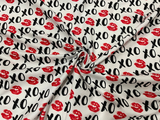 XOXO Kisses Lips DBP Print #398 Valentines Double Brushed Polyester Spandex Apparel Stretch Fabric 190 GSM 58"-60" Wide By The Yard