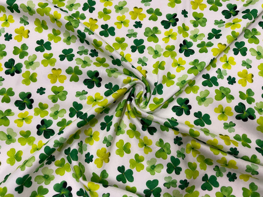 Watercolor Clover DBP Print #388 Double Brushed Polyester Spandex Apparel Stretch Fabric 190 GSM 58"-60" Wide By The Yard