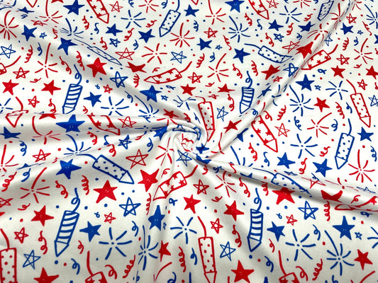 Fireworks DBP Print #433 Double Brushed Polyester Spandex Apparel Stretch Fabric 190 GSM 58"-60" Wide By The Yard
