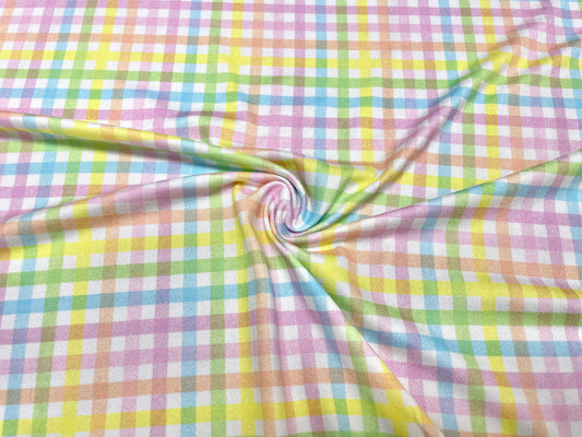 Pastel Plaid DBP Print #434 Double Brushed Polyester Spandex Apparel Stretch Fabric 190 GSM 58"-60" Wide By The Yard
