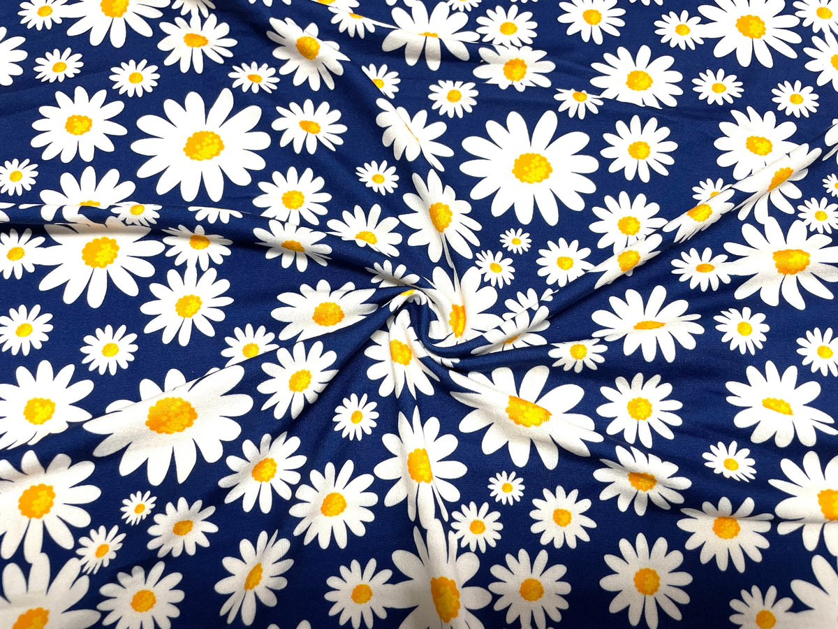 Daisy Floral DBP Print #438 Double Brushed Polyester Spandex Apparel Stretch Fabric 190 GSM 58"-60" Wide By The Yard