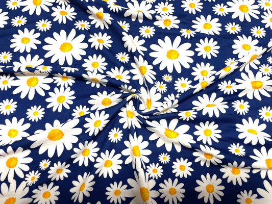 250 GSM DBP Daisy Floral Print #438 Double Brushed Polyester Spandex Apparel Stretch Fabric 58"-60" Wide By The Yard