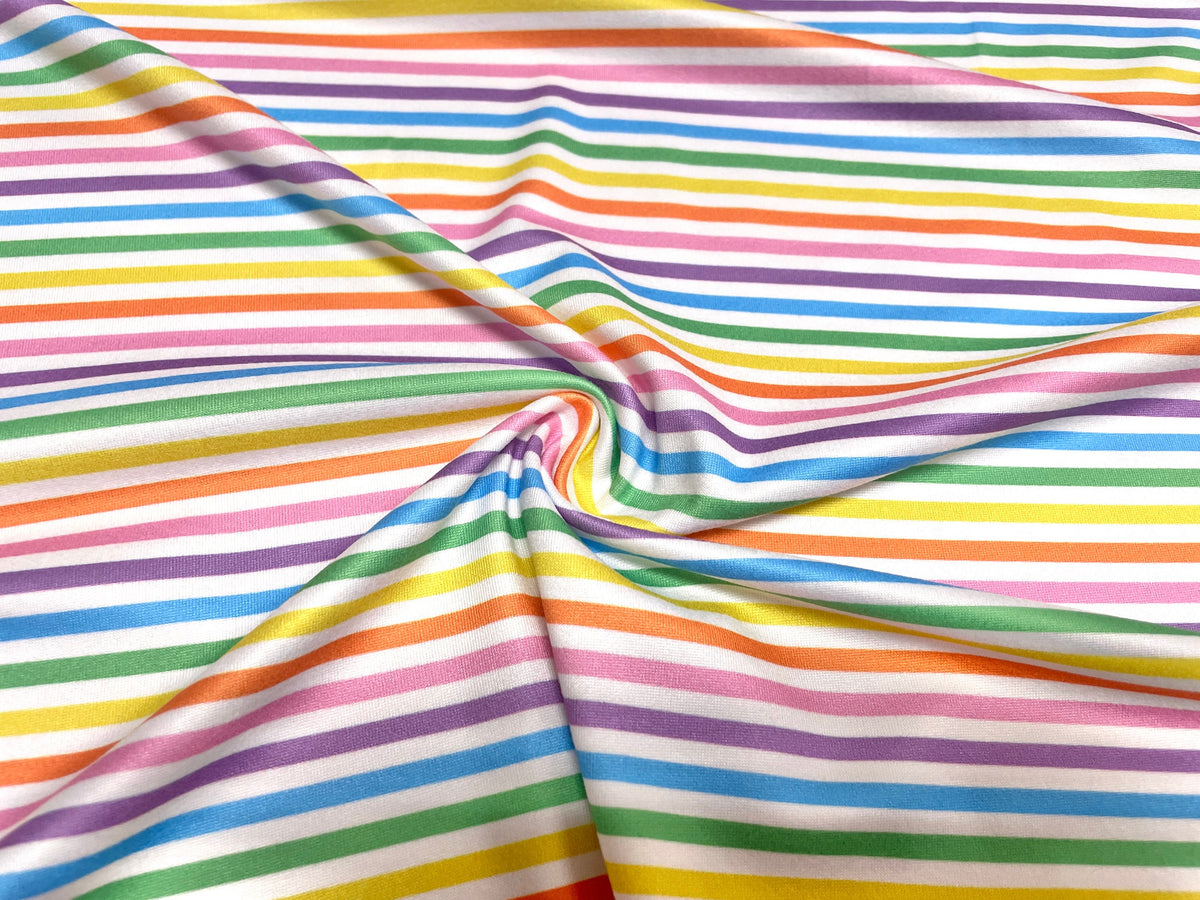 Rainbow Stripe DBP Print #451 Double Brushed Polyester Spandex Apparel Stretch Fabric 190 GSM 58"-60" Wide By The Yard
