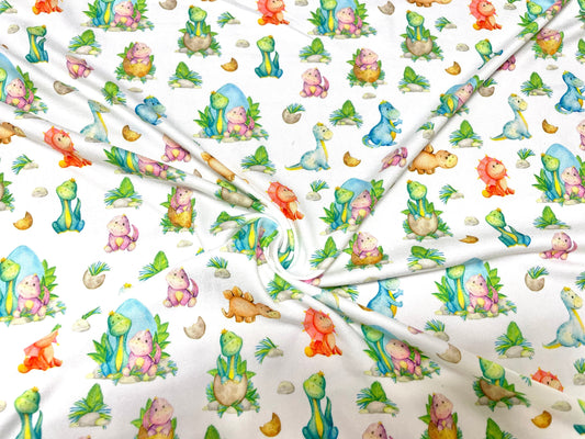 Baby Dinosaur DBP Print #460 Double Brushed Polyester Spandex Apparel Stretch Fabric 190 GSM 58"-60" Wide By The Yard