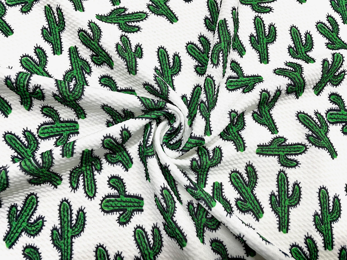 Cactus Cacti Bullet Print #502 Ribbed Scuba Techno Double Knit 2-Way Stretch Poly Spandex Apparel Craft Fabric 58"-60" Wide BTY