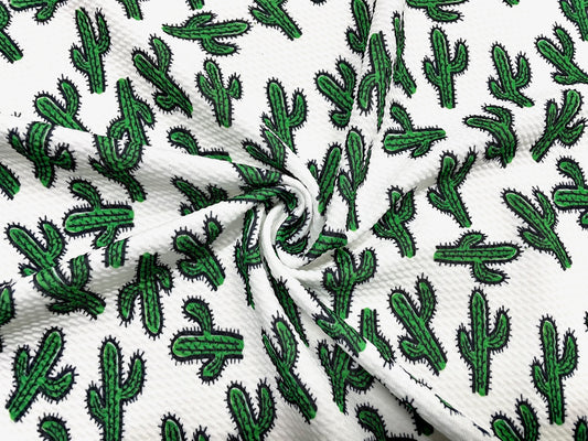 Cactus Cacti Bullet Print #502 Ribbed Scuba Techno Double Knit 2-Way Stretch Poly Spandex Apparel Craft Fabric 58"-60" Wide BTY