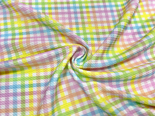 Pastel Plaid Bullet Print #505 Ribbed Scuba Techno Double Knit 2-Way Stretch Poly Spandex Apparel Craft Fabric 58"-60" Wide BTY