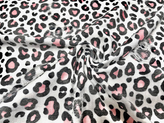 Pink Leopard Distressed Denim Print #2 Polyester Rayon Spandex Stretch Apparel Fabric 58"-60" Wide By The Yard