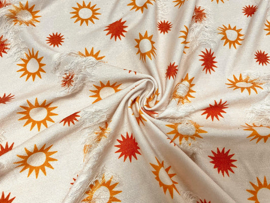 Retro Sun Distressed Denim Print #7 Polyester Rayon Spandex Stretch Apparel Fabric 58"-60" Wide By The Yard