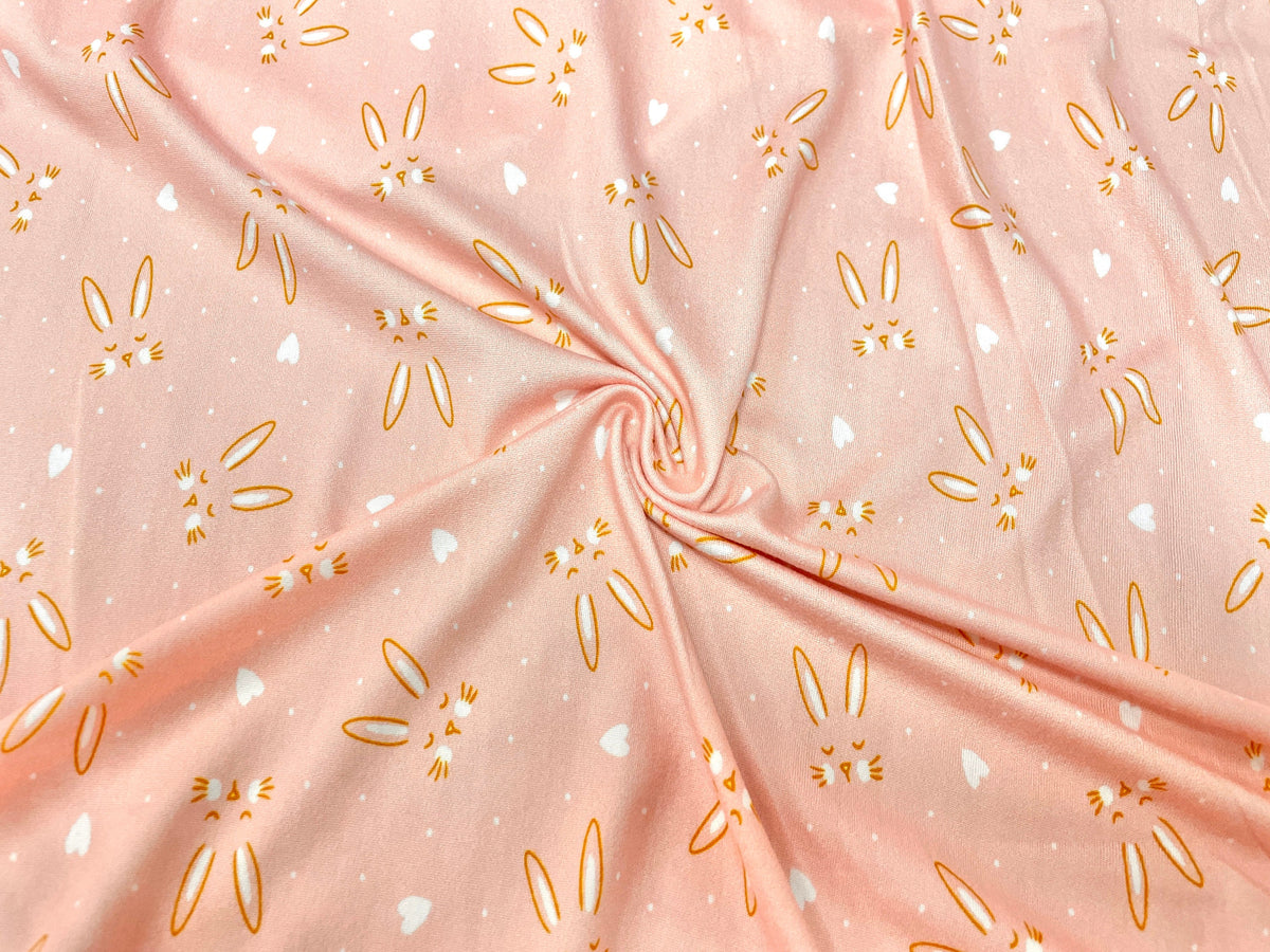 Bunny Hearts DBP Print #436 Double Brushed Polyester Spandex Apparel Stretch Fabric 190 GSM 58"-60" Wide By The Yard