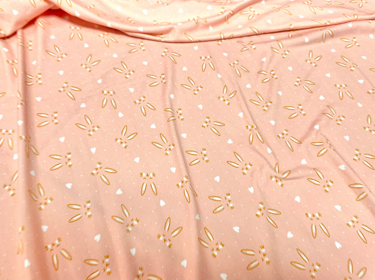 Bunny Hearts DBP Print #436 Double Brushed Polyester Spandex Apparel Stretch Fabric 190 GSM 58"-60" Wide By The Yard