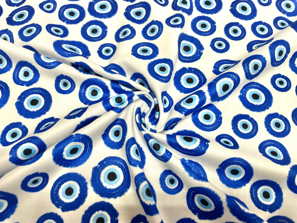 250 GSM DBP Evil Eye Boho Print #449 Double Brushed Polyester Spandex Apparel Stretch Fabric 58"-60" Wide By The Yard