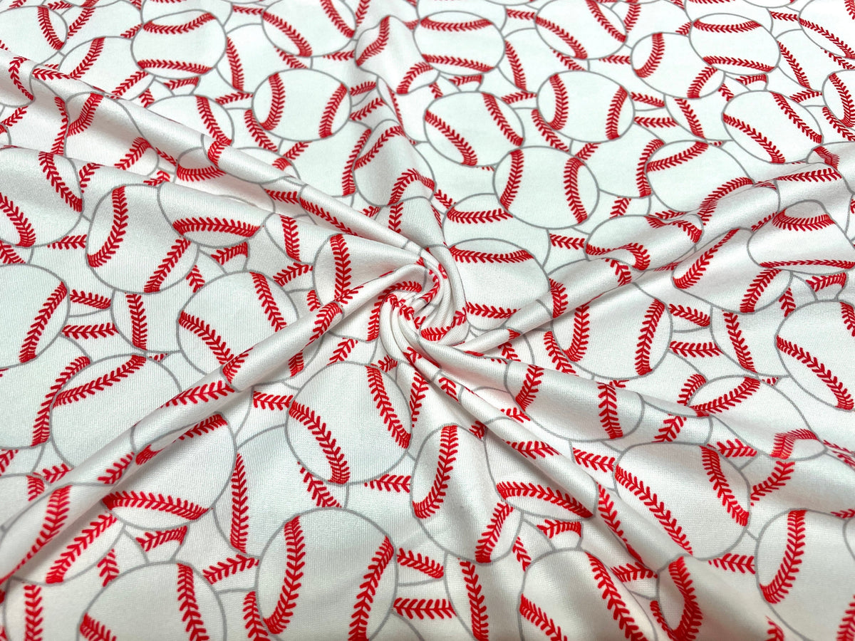 250 GSM DBP Baseball Print #450 Double Brushed Polyester Spandex Apparel Stretch Fabric 58"-60" Wide By The Yard