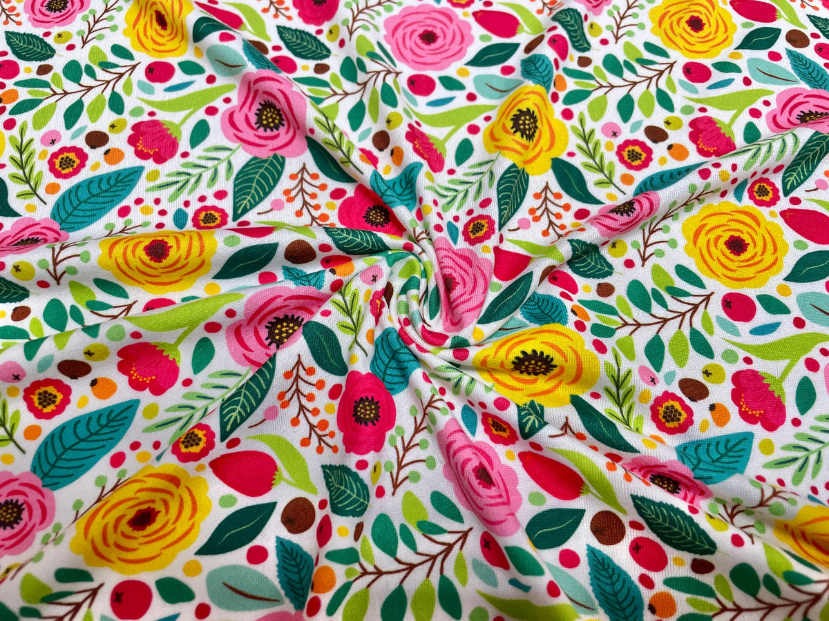 Retro Floral DBP Print #463 Double Brushed Polyester Spandex Apparel Stretch Fabric 180 GSM 58"-60" Wide By The Yard